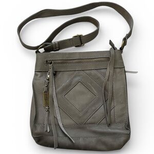 Lucky Brand Diamond Patchwork‎ Boho Gray Leather Crossbody Messenger Bag Purse